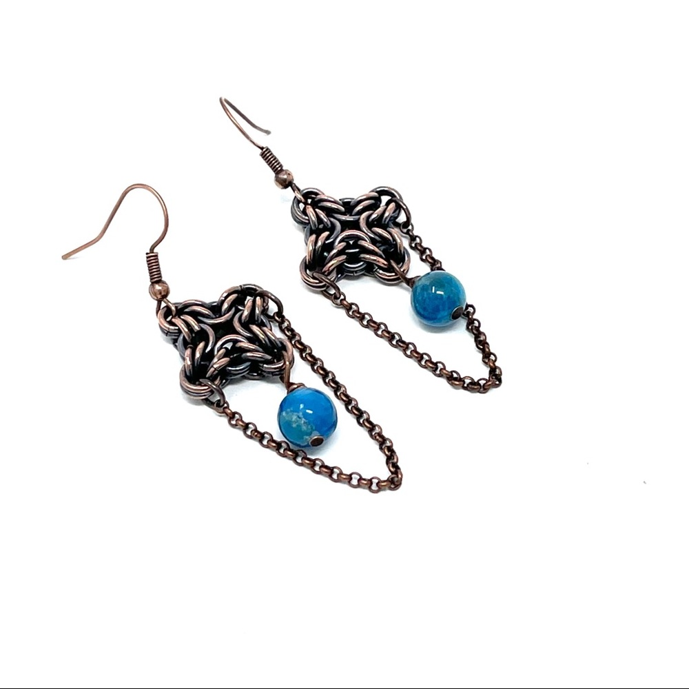 Handmade copper Apatite gemstone earrings